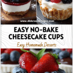 Mini dessert cups filled with no-bake berry cheesecake topped with fresh berries and cream.